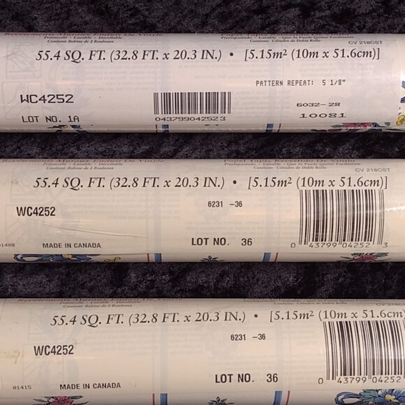 Vintage 3 Rolls Borden Wallpaper Blue Mauve Striped Bows Flowers Cottage Core‎ - Picture 5 of 11